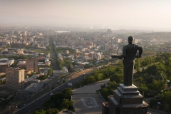 Mother Armenia, sword in hand, looking out over Yerevan and towards Turkey.
